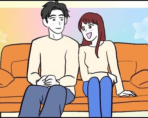ソファに座る夫婦